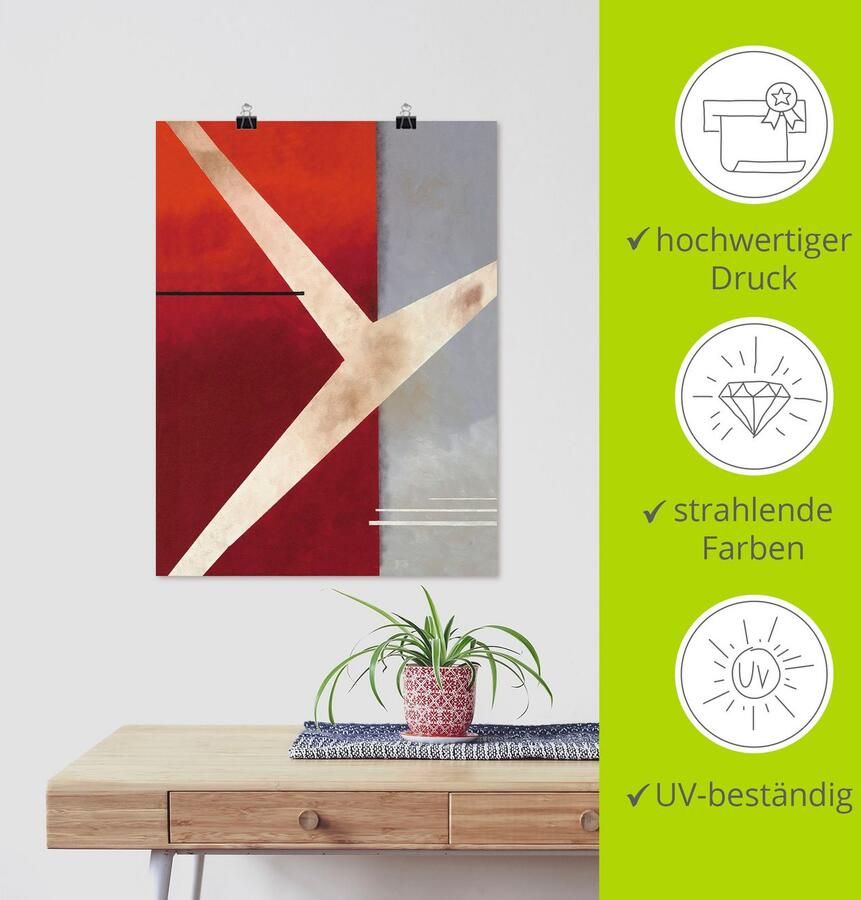 Artland Artprint Abstract in rood grijs als artprint op linnen poster in verschillende formaten maten - Foto 3