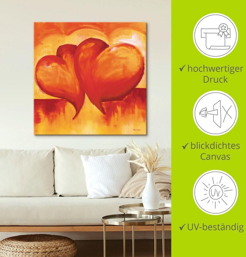 Artland Artprint Abstracte harten oranje als artprint op linnen poster in verschillende formaten maten - Foto 3