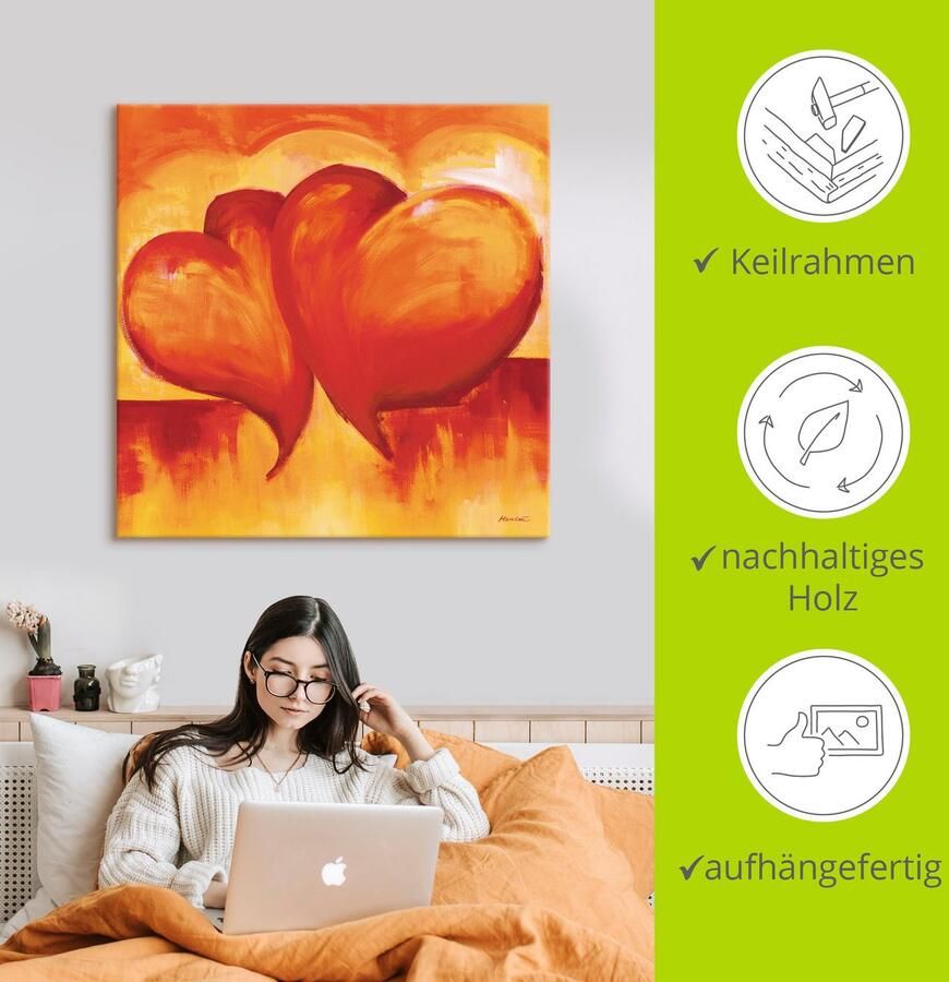 Artland Artprint Abstracte harten oranje als artprint op linnen poster in verschillende formaten maten - Foto 2
