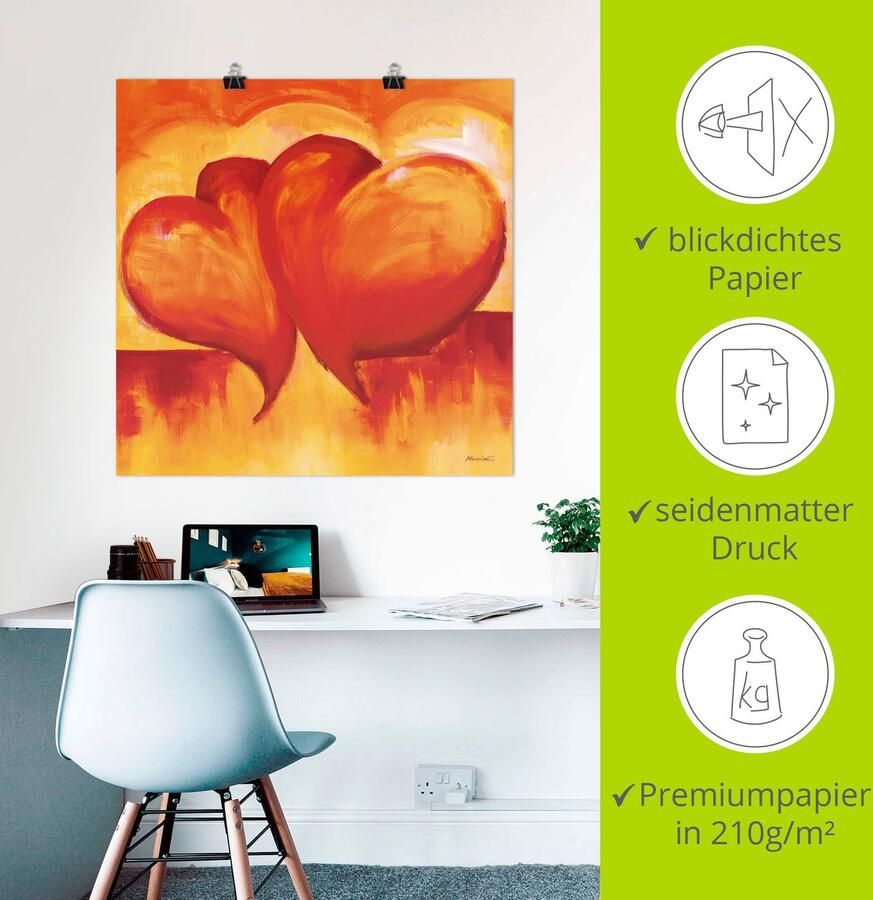 Artland Artprint Abstracte harten oranje als artprint op linnen poster in verschillende formaten maten - Foto 2