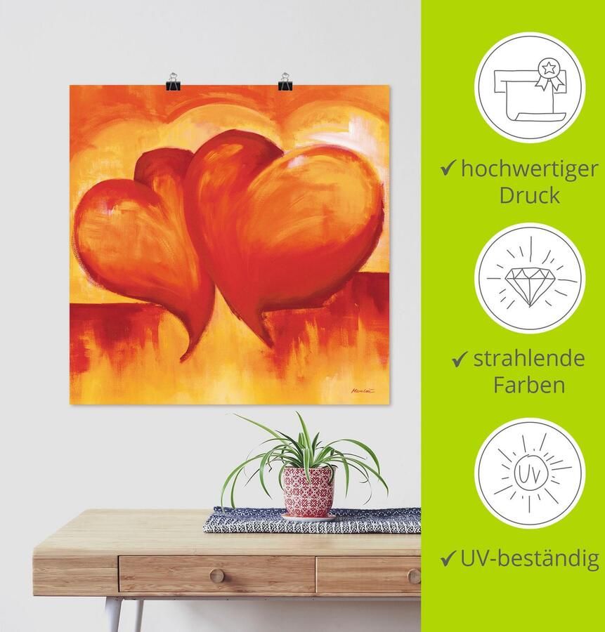 Artland Artprint Abstracte harten oranje als artprint op linnen poster in verschillende formaten maten - Foto 3