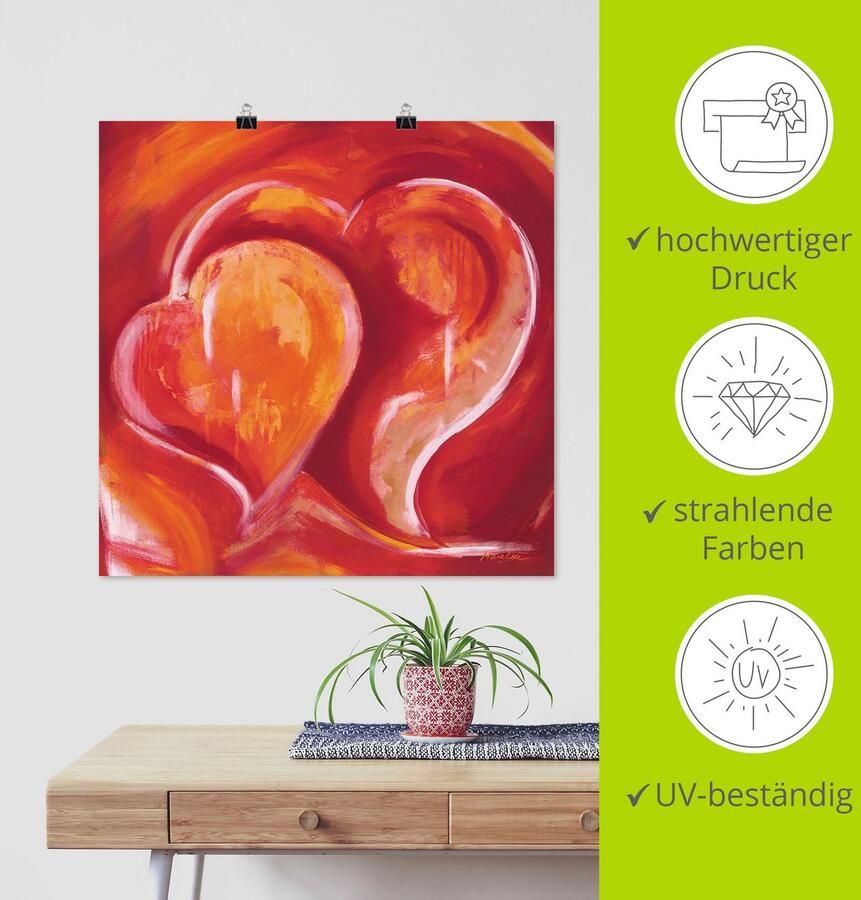 Artland Artprint Abstracte harten rood als artprint op linnen poster in verschillende formaten maten - Foto 3