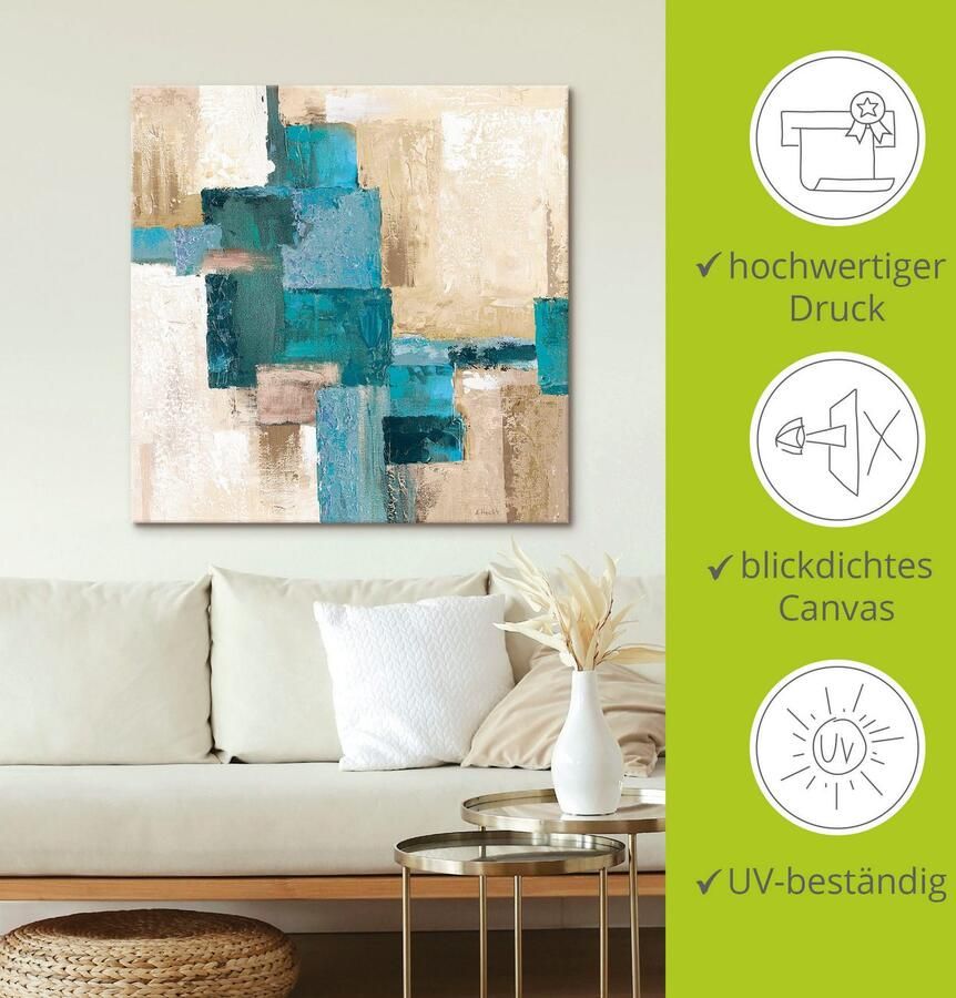 Artland Artprint Abstracte ruiten beige-turquoise als artprint van aluminium artprint voor buiten artprint op linnen poster in verschillende maten. maten - Foto 5