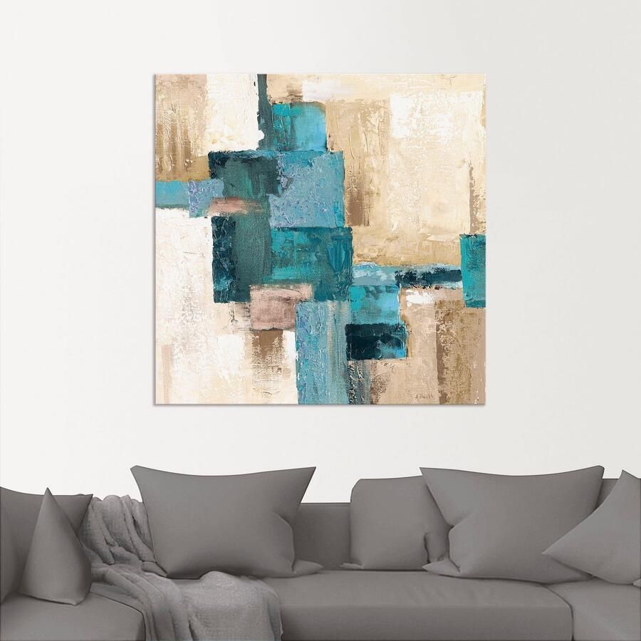 Artland Artprint Abstracte ruiten beige-turquoise als artprint van aluminium artprint voor buiten artprint op linnen poster in verschillende maten. maten