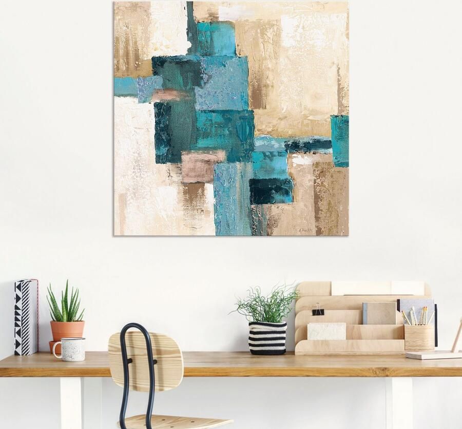 Artland Artprint Abstracte ruiten beige-turquoise als artprint van aluminium artprint voor buiten artprint op linnen poster in verschillende maten. maten - Foto 6