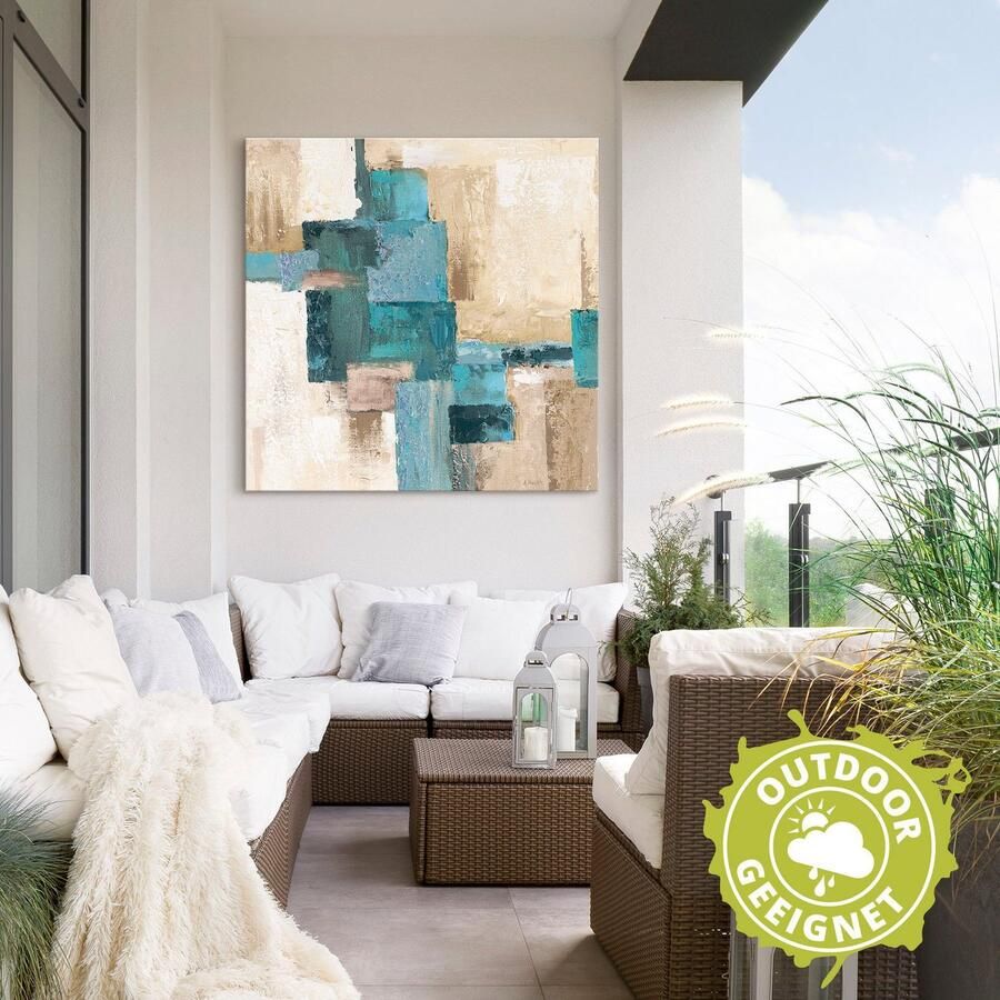 Artland Artprint Abstracte ruiten beige-turquoise als artprint van aluminium artprint voor buiten artprint op linnen poster in verschillende maten. maten - Foto 2