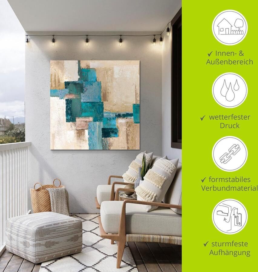 Artland Artprint Abstracte ruiten beige-turquoise als artprint van aluminium artprint voor buiten artprint op linnen poster in verschillende maten. maten - Foto 5