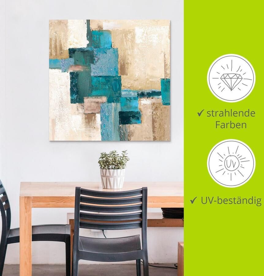 Artland Artprint Abstracte ruiten beige-turquoise als artprint van aluminium artprint voor buiten artprint op linnen poster in verschillende maten. maten - Foto 3