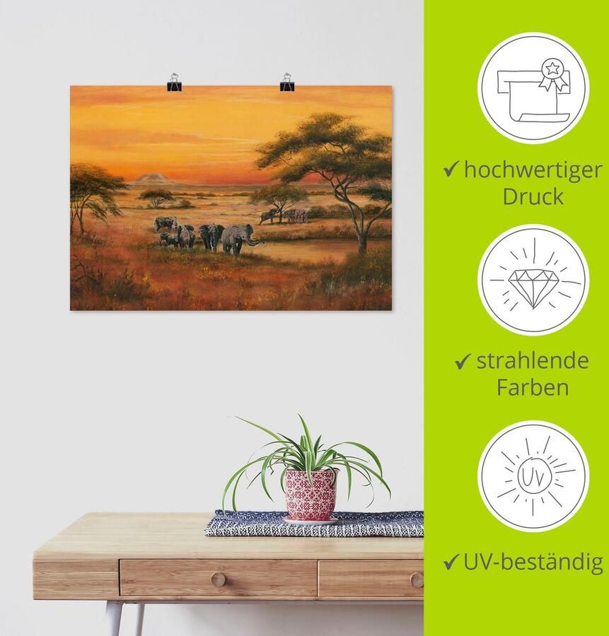 Artland Artprint Afrika Olifanten als artprint van aluminium artprint voor buiten artprint op linnen poster in verschillende maten. maten - Foto 5