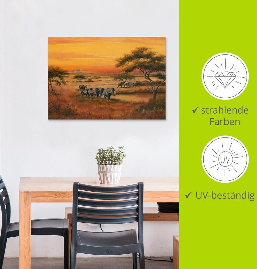 Artland Artprint Afrika Olifanten als artprint van aluminium artprint voor buiten artprint op linnen poster in verschillende maten. maten - Foto 4