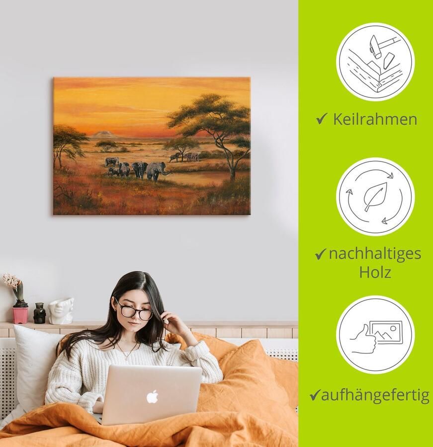 Artland Artprint Afrika Olifanten als artprint van aluminium artprint voor buiten artprint op linnen poster in verschillende maten. maten - Foto 3