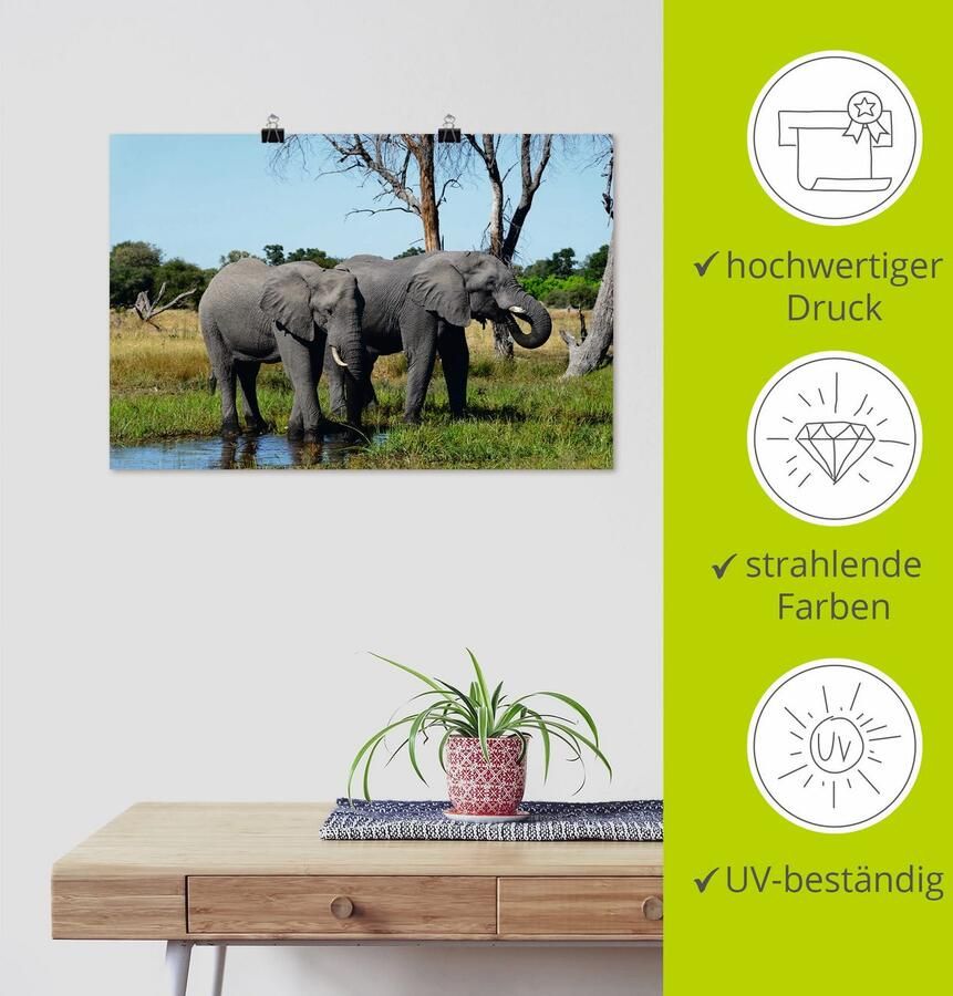 Artland Artprint Afrikaanse olifanten als artprint op linnen poster in verschillende formaten maten - Foto 3