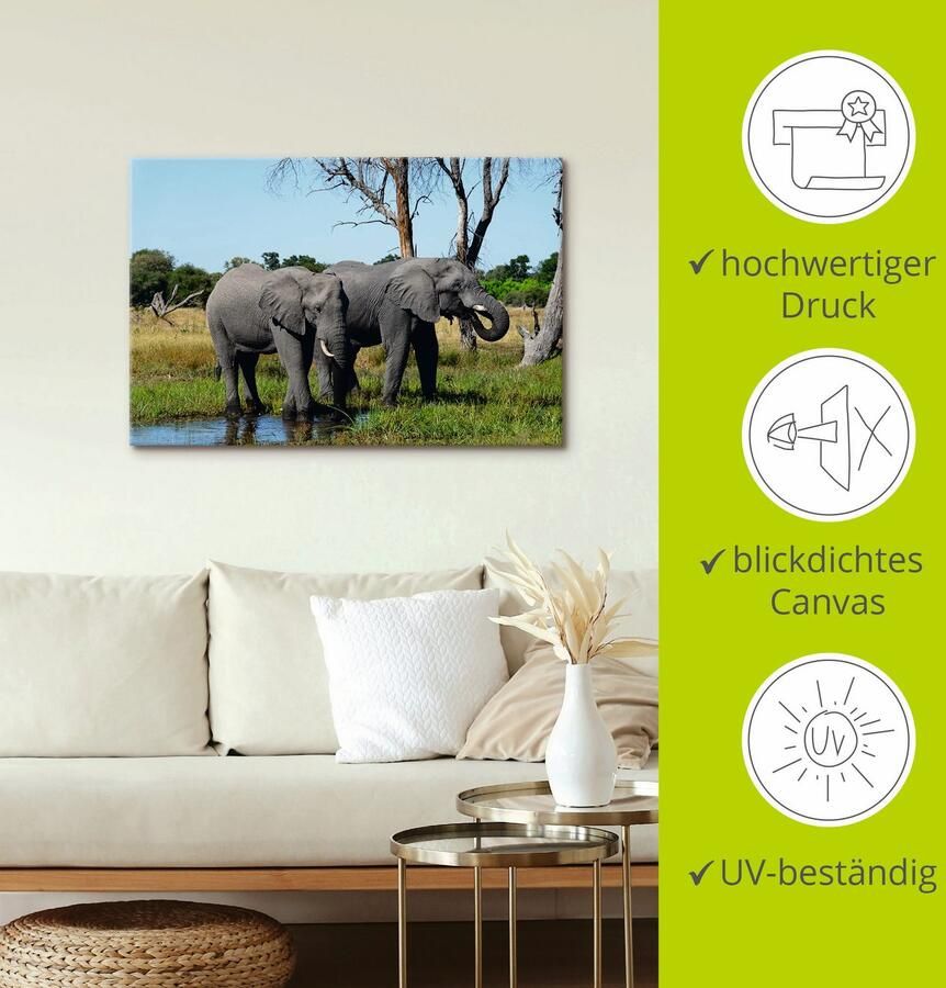 Artland Artprint Afrikaanse olifanten als artprint op linnen poster in verschillende formaten maten - Foto 2