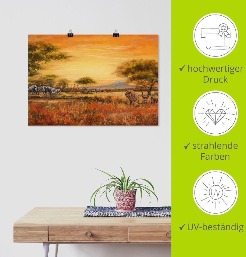 Artland Artprint Afrikaanse steppe met leeuwen als artprint van aluminium artprint voor buiten artprint op linnen poster muursticker - Foto 3