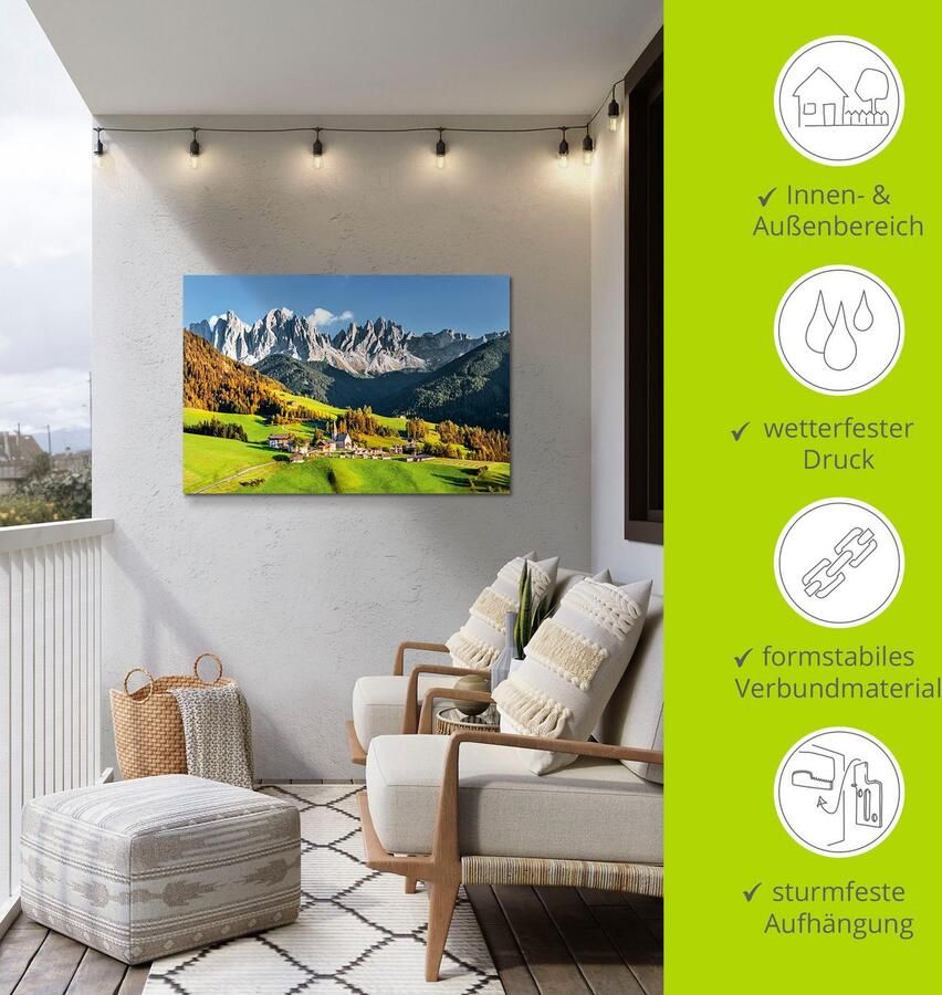 Artland Artprint Alpen bergen Santa Maddalena als artprint van aluminium artprint voor buiten artprint op linnen poster in verschillende maten. maten - Foto 4