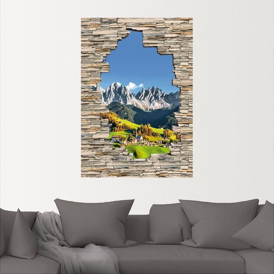 Artland Artprint Alpen bergen Santa Maddalena stenen muur als artprint van aluminium artprint voor buiten muursticker in diverse maten - Foto 2