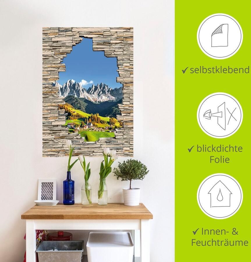 Artland Artprint Alpen bergen Santa Maddalena stenen muur als artprint van aluminium artprint voor buiten muursticker in diverse maten - Foto 4