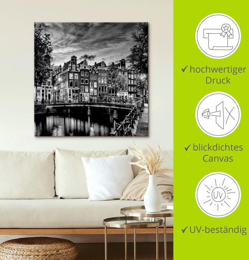 Artland Artprint Amsterdam avondidylle als artprint op linnen poster muursticker in verschillende maten - Foto 3