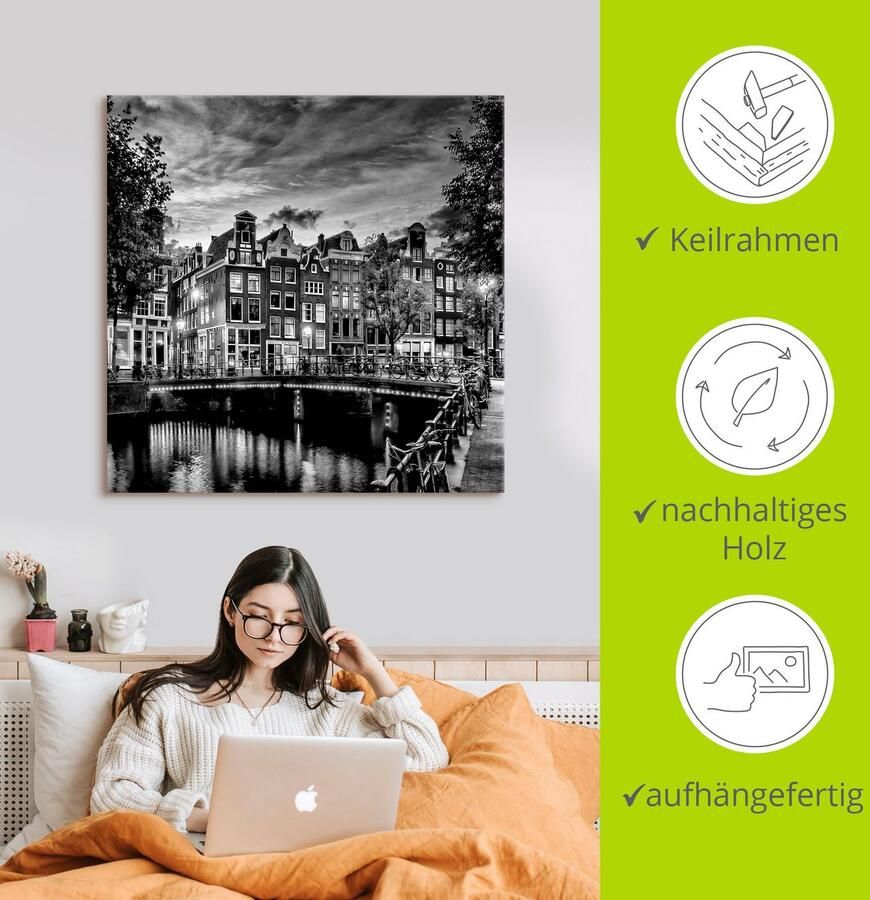 Artland Artprint Amsterdam avondidylle als artprint op linnen poster muursticker in verschillende maten - Foto 2