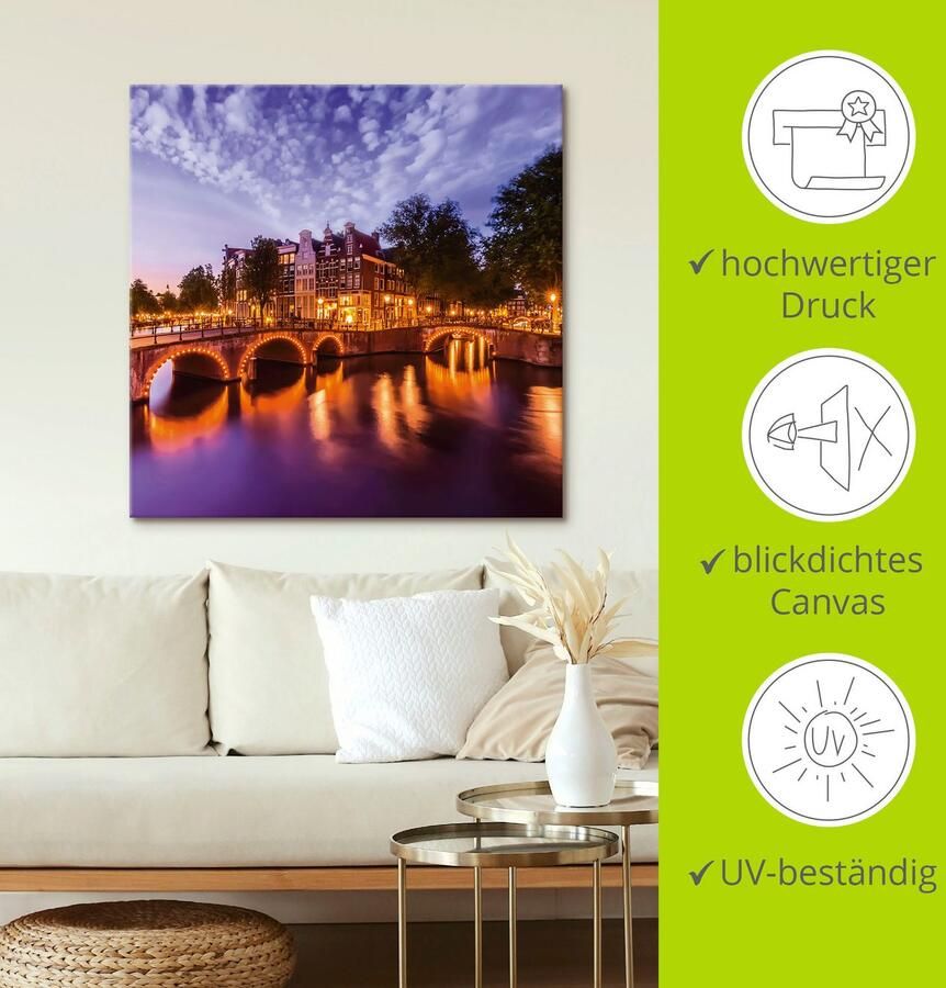 Artland Artprint Amsterdam Keizersgracht Leidsegracht als artprint op linnen poster muursticker in verschillende maten - Foto 2