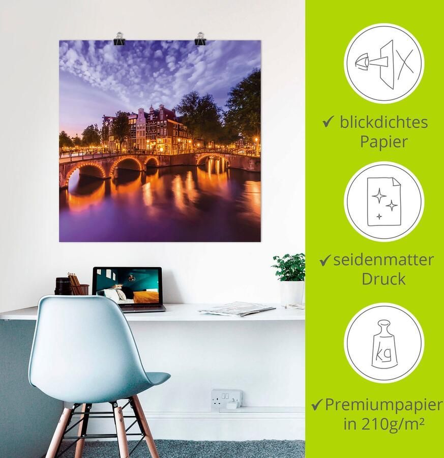 Artland Artprint Amsterdam Keizersgracht Leidsegracht als artprint op linnen poster muursticker in verschillende maten - Foto 2