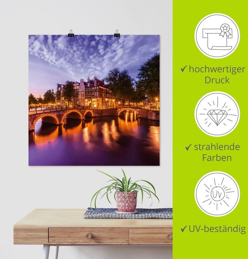Artland Artprint Amsterdam Keizersgracht Leidsegracht als artprint op linnen poster muursticker in verschillende maten - Foto 3