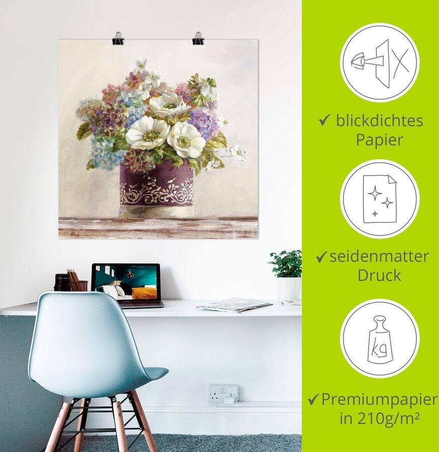 Artland Artprint Anemonen in Auberginer hoedendoos als artprint op linnen poster muursticker in verschillende maten - Foto 2