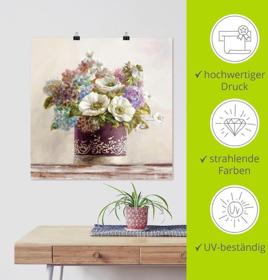 Artland Artprint Anemonen in Auberginer hoedendoos als artprint op linnen poster muursticker in verschillende maten - Foto 3