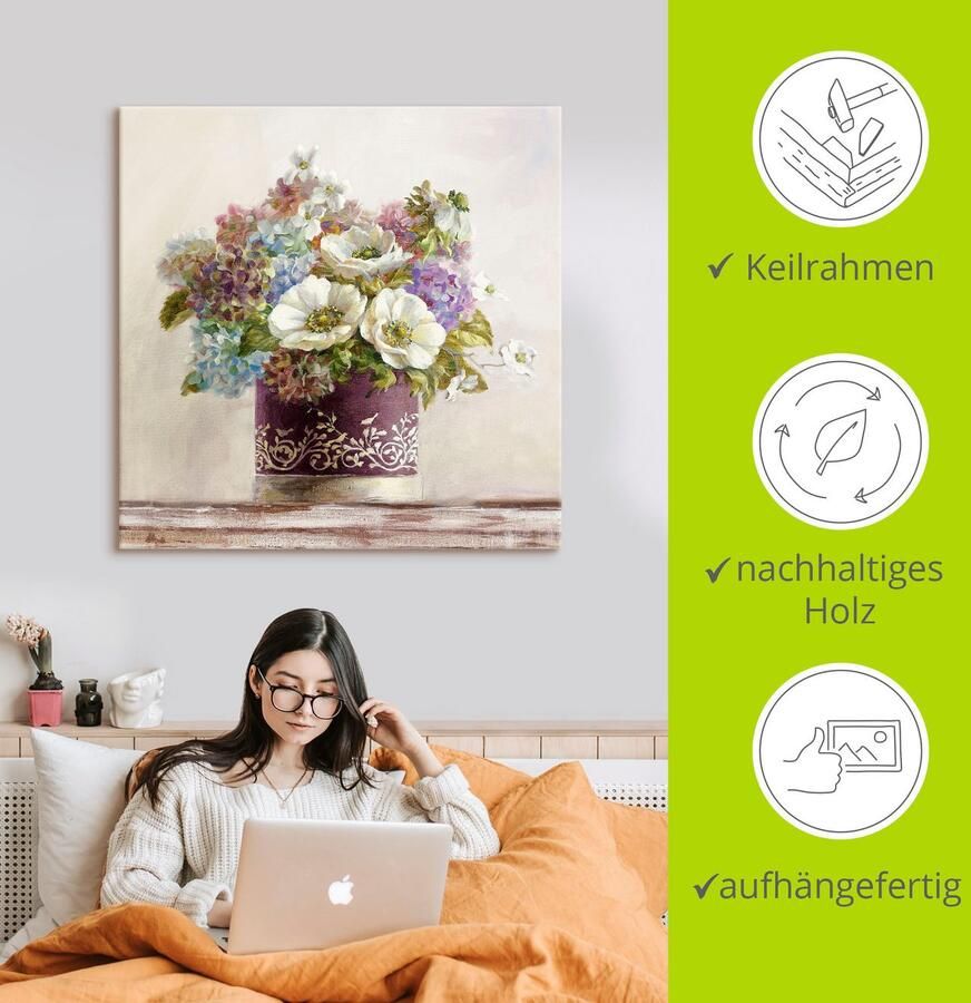 Artland Artprint Anemonen in Auberginer hoedendoos als artprint op linnen poster muursticker in verschillende maten - Foto 2