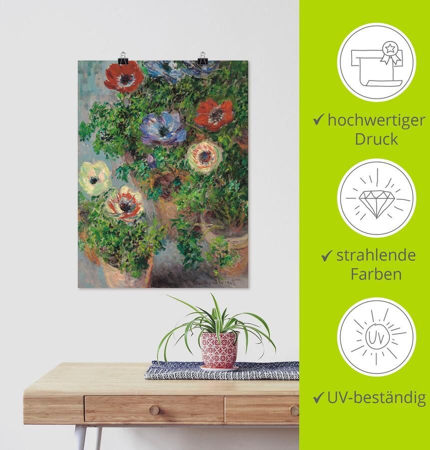 Artland Artprint Anemonen in een vaas. 1885 als artprint op linnen muursticker of poster in verschillende maten - Foto 3