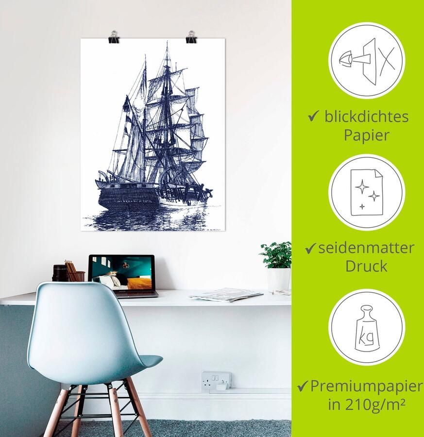 Artland Artprint Antieke boot in blauw I als artprint van aluminium artprint voor buiten poster in diverse formaten - Foto 3