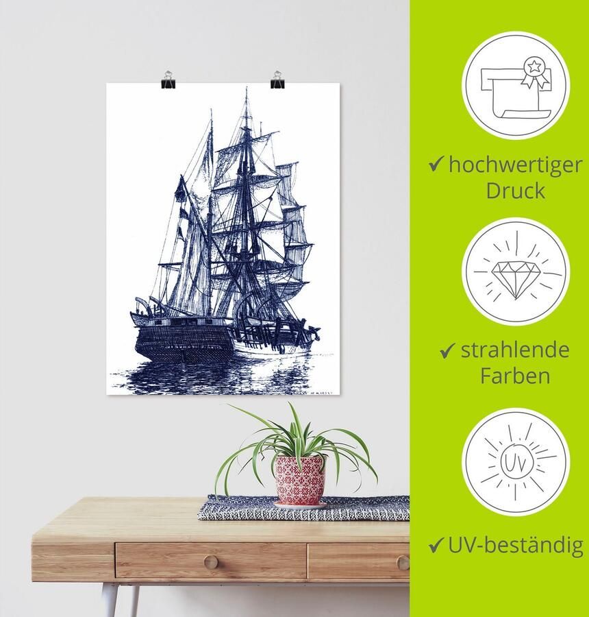 Artland Artprint Antieke boot in blauw I als artprint van aluminium artprint voor buiten poster in diverse formaten - Foto 4