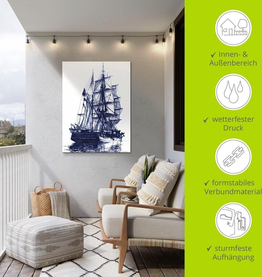 Artland Artprint Antieke boot in blauw I als artprint van aluminium artprint voor buiten poster in diverse formaten - Foto 3