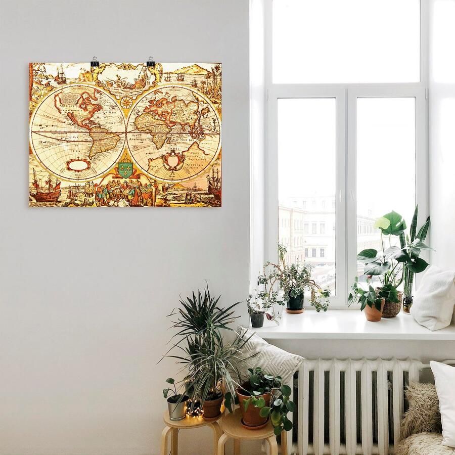 Artland Artprint Antieke wereldkaart als artprint van aluminium artprint voor buiten artprint op linnen poster muursticker - Foto 3