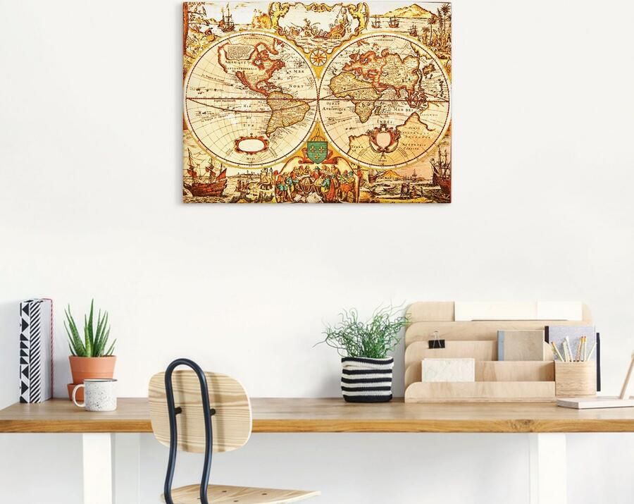 Artland Artprint op linnen Antieke wereldkaart - Foto 6