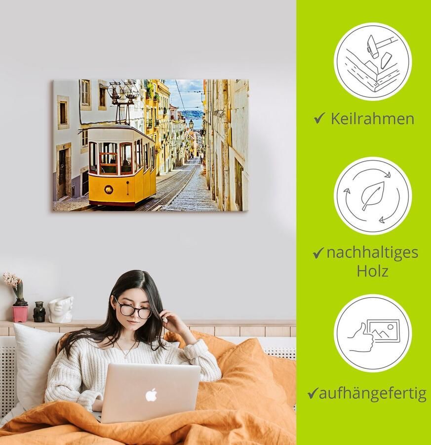 Artland Artprint Ascensor da Gloria in Lissabon als artprint van aluminium artprint op linnen muursticker of poster in verschillende maten - Foto 2