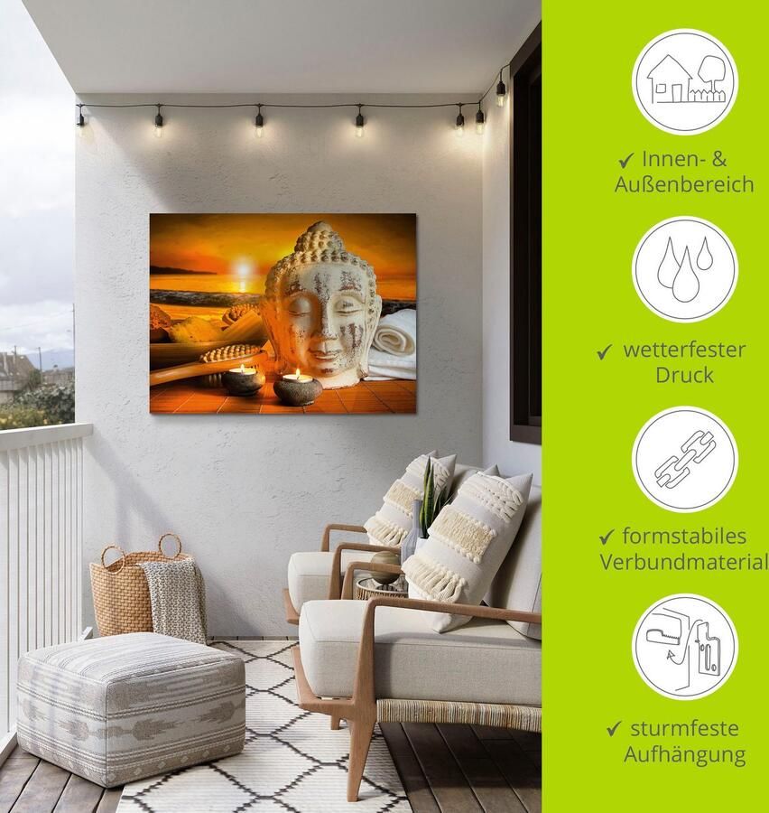 Artland Artprint Bad-accessoires met boeddha-standbeeld als artprint van aluminium artprint op linnen muursticker verschillende maten - Foto 4