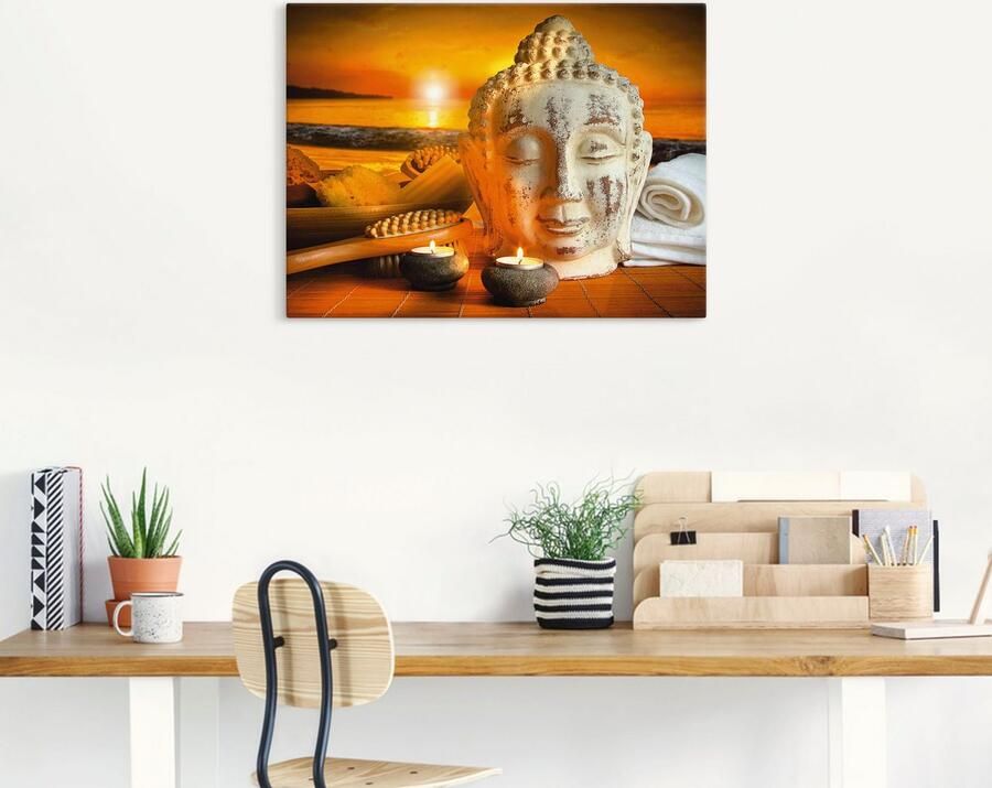 Artland Artprint Bad-accessoires met boeddha-standbeeld als artprint van aluminium artprint op linnen muursticker verschillende maten - Foto 7