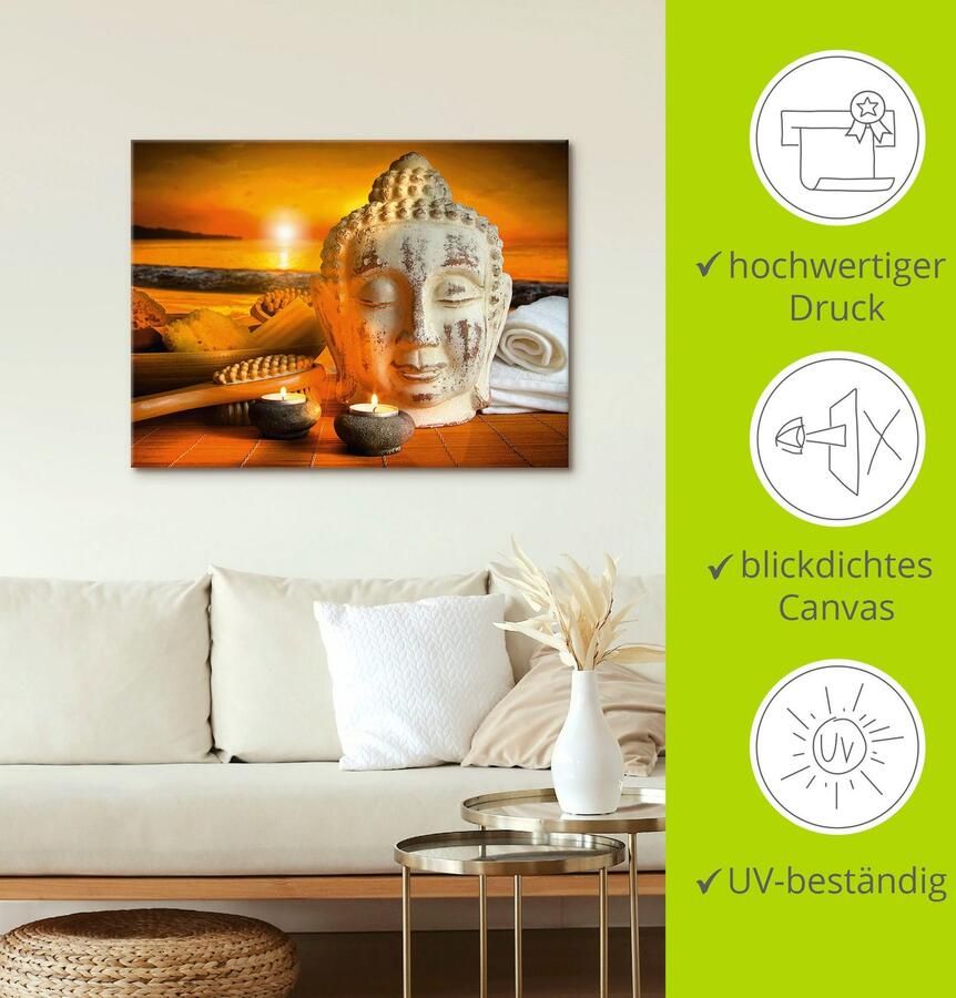 Artland Artprint Bad-accessoires met boeddha-standbeeld als artprint van aluminium artprint op linnen muursticker verschillende maten - Foto 4