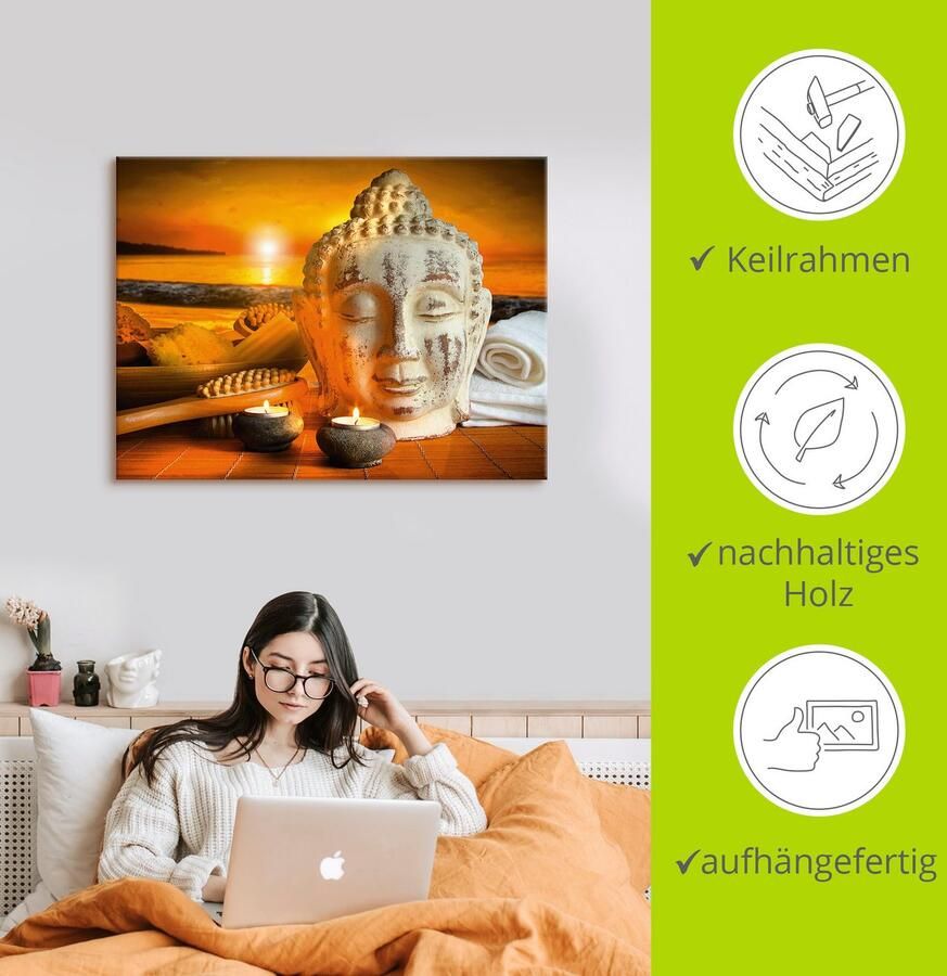 Artland Artprint Bad-accessoires met boeddha-standbeeld als artprint van aluminium artprint op linnen muursticker verschillende maten - Foto 3