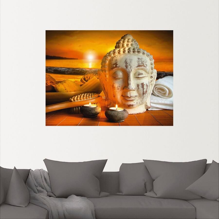 Artland Artprint Bad-accessoires met boeddha-standbeeld als artprint van aluminium artprint op linnen muursticker verschillende maten - Foto 2