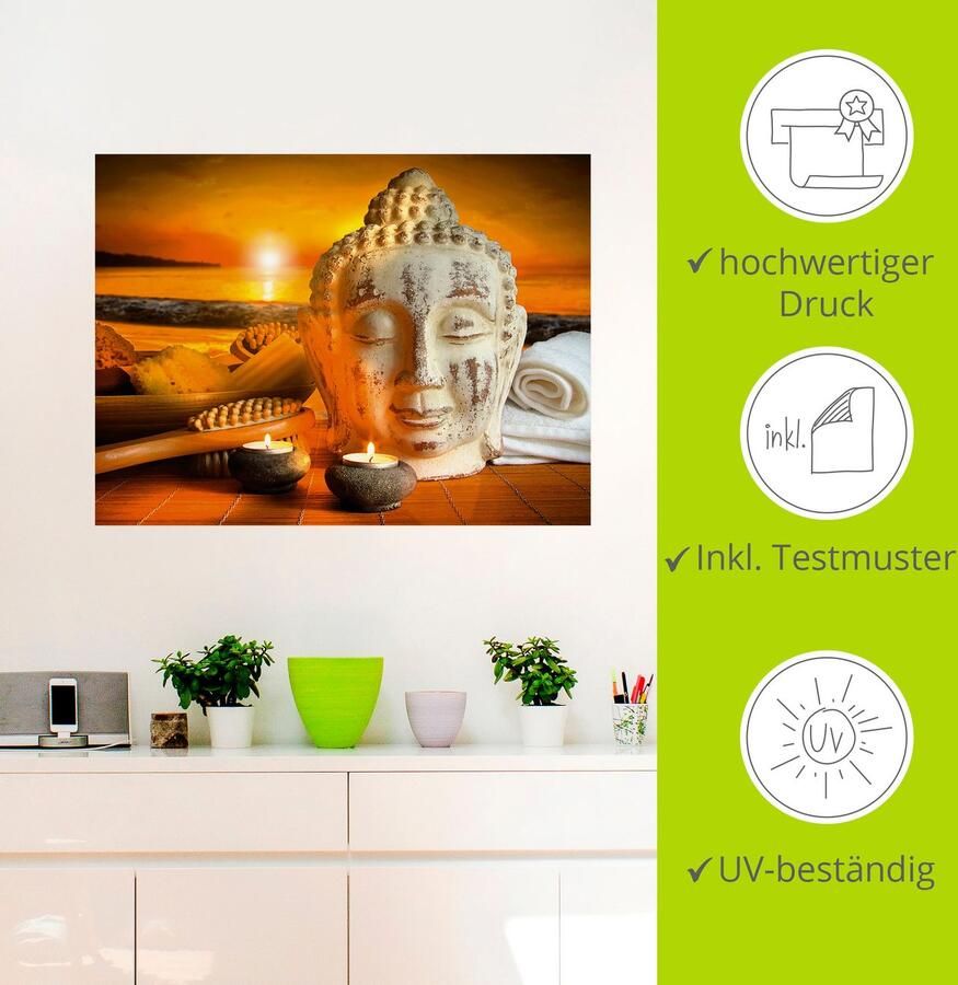 Artland Artprint Bad-accessoires met boeddha-standbeeld als artprint van aluminium artprint op linnen muursticker verschillende maten - Foto 4