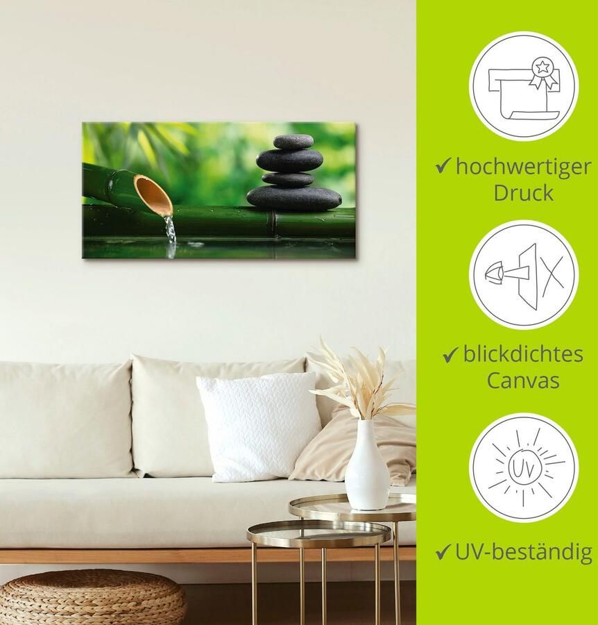 Artland Artprint op linnen Bamboebronnen en zen-steen - Foto 3