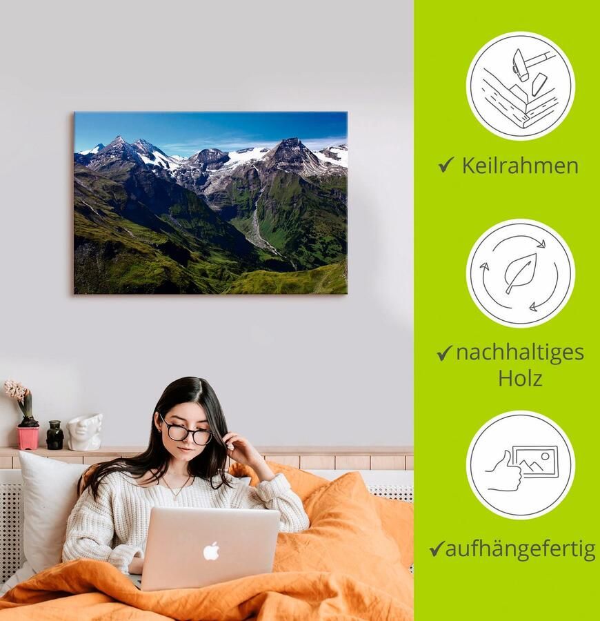 Artland Artprint Bergen rondom de Großglockner als artprint op linnen poster in verschillende formaten maten