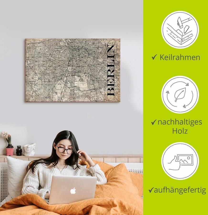 Artland Artprint Berlijn kaart straten kaart Grunge als artprint van aluminium artprint voor buiten artprint op linnen poster in verschillende maten. maten