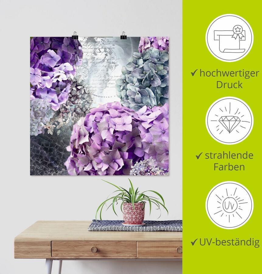 Artland Artprint Blauw en grijs hortensia als artprint van aluminium artprint voor buiten artprint op linnen poster in verschillende maten. maten - Foto 3