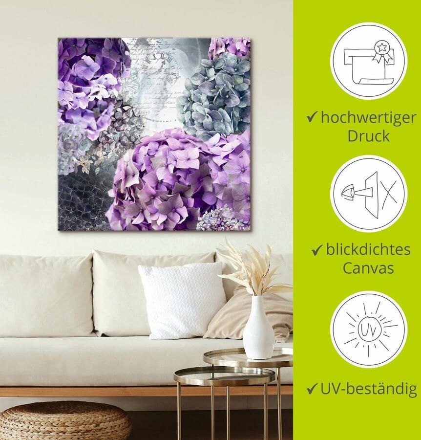 Artland Artprint Blauw en grijs hortensia als artprint van aluminium artprint voor buiten artprint op linnen poster in verschillende maten. maten - Foto 2