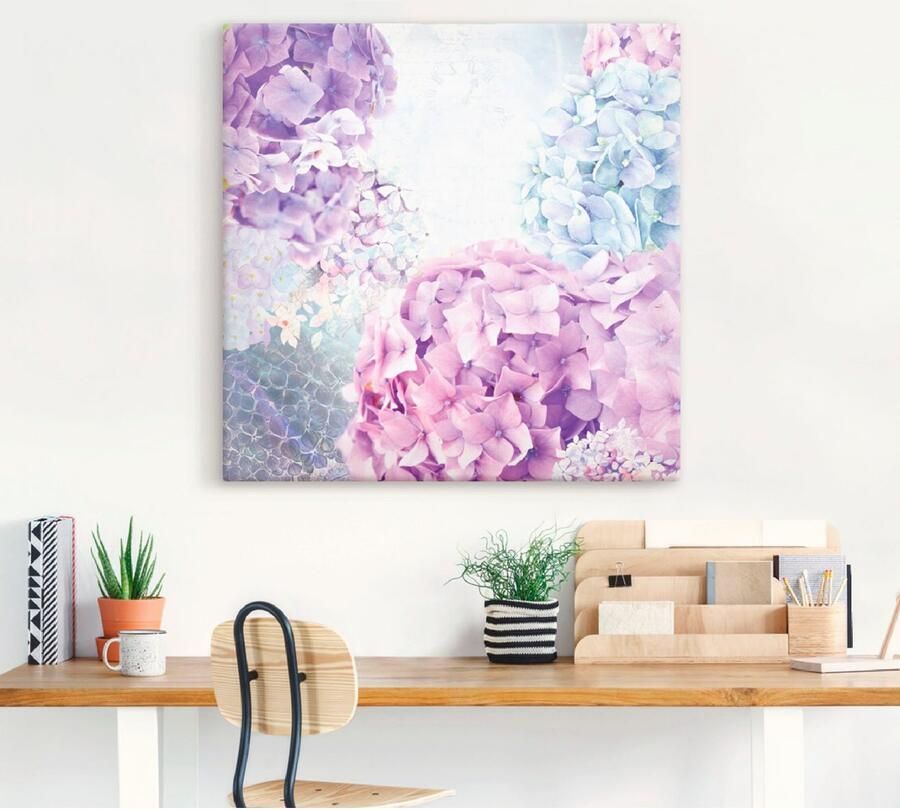 Artland Artprint Blauw en pink hortensia als artprint op linnen muursticker in verschillende maten - Foto 3