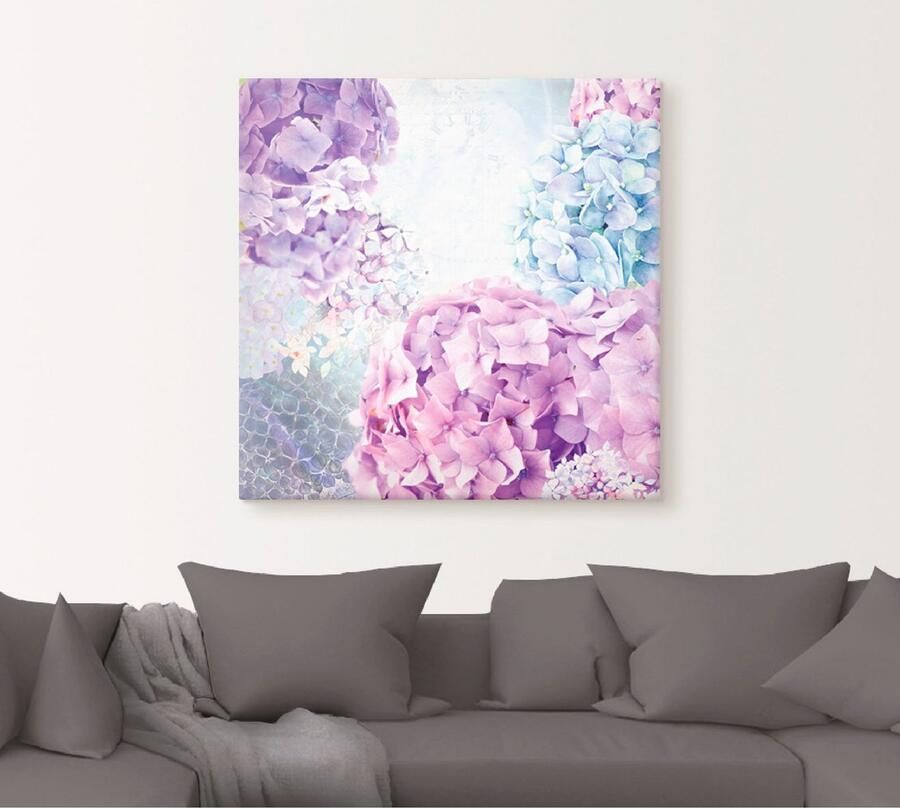 Artland Artprint Blauw en pink hortensia als artprint op linnen muursticker in verschillende maten - Foto 4