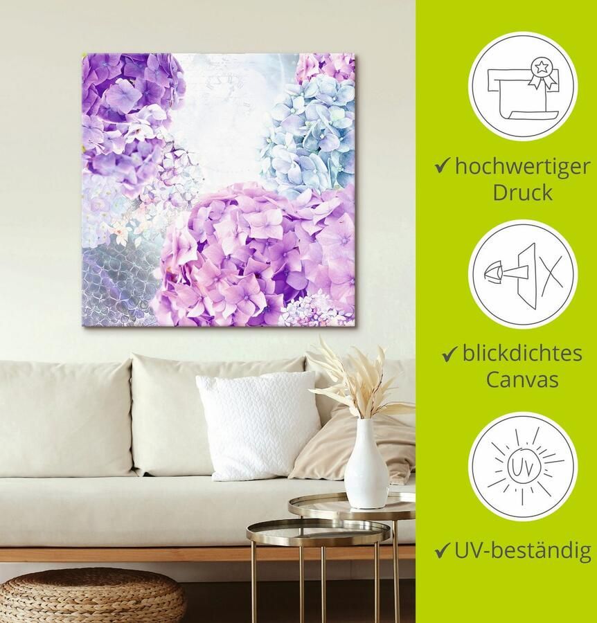 Artland Artprint Blauw en pink hortensia als artprint op linnen muursticker in verschillende maten - Foto 2